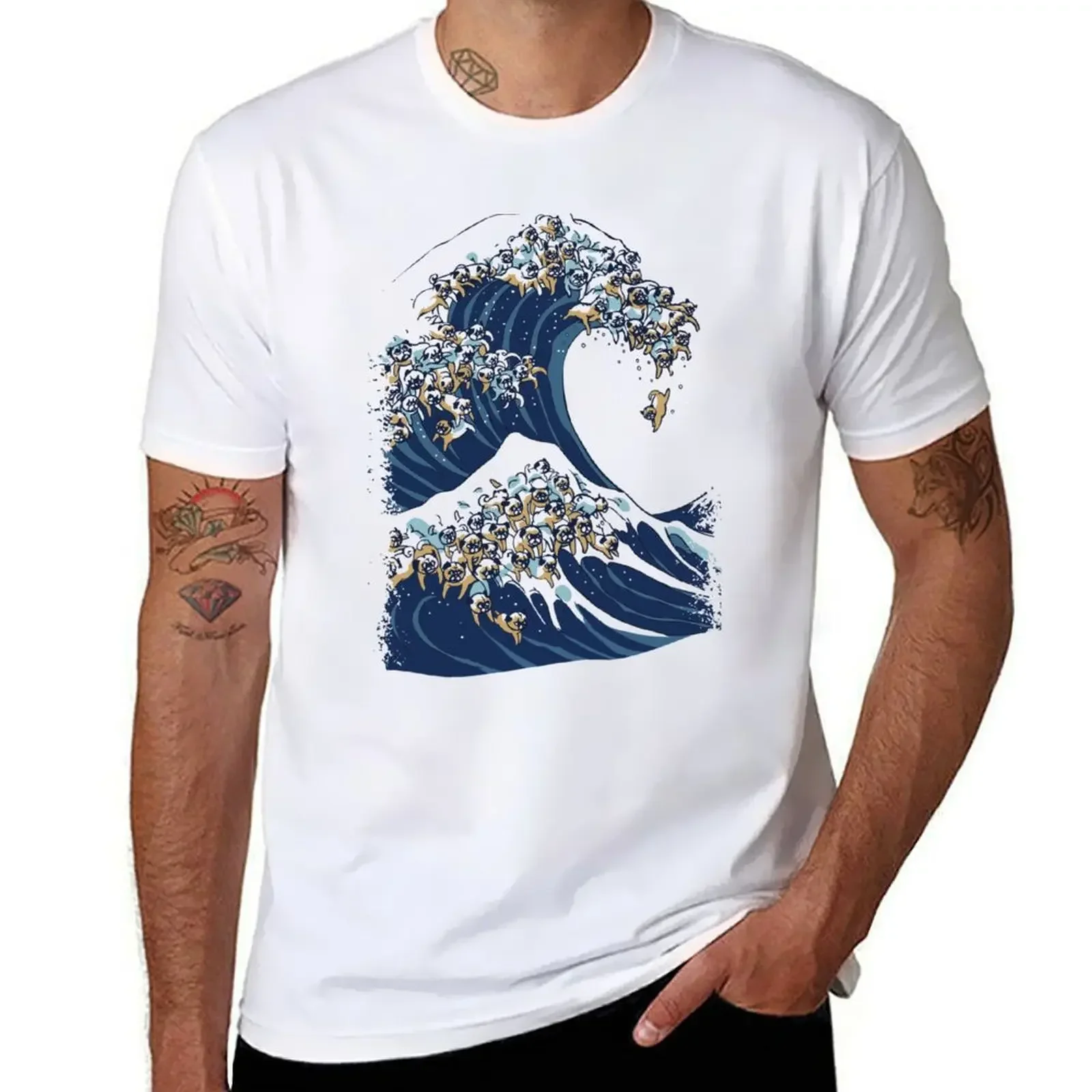 mens clothing The Great Wave of Pug T-Shirt cute clothes graphics vintage clothes Informal  man  Hot Sale New Arrival Crewneck