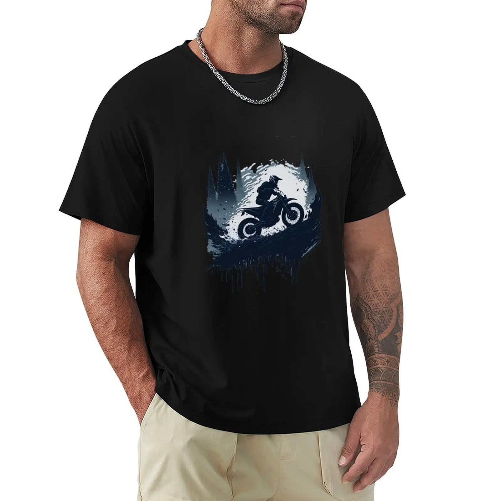 Motorcycle Motocross X Silhouette Black Vector #6 T-Shirt Large Size Short Sleeve T-Shirt