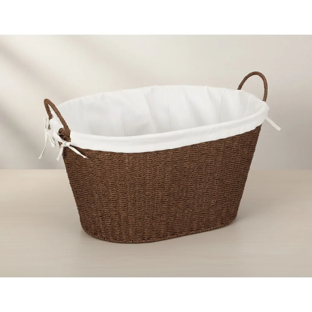 

Современная тканая корзина для белья со съемным хлопковым вкладышем — место для хранения коричневой бумажной веревки для дома и спальни