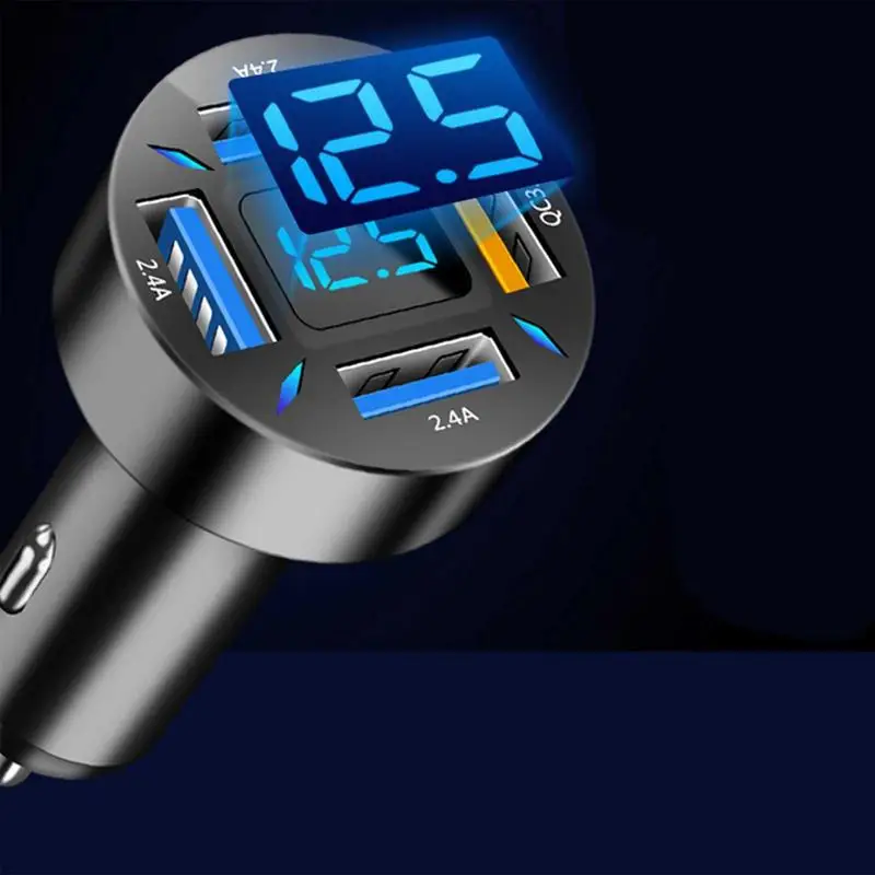 USB Car Charger Quick Charge 3.0 4-Port USB Car Phone Charger Multi-Function Power Car Adapter Smart Chip Multiple Security