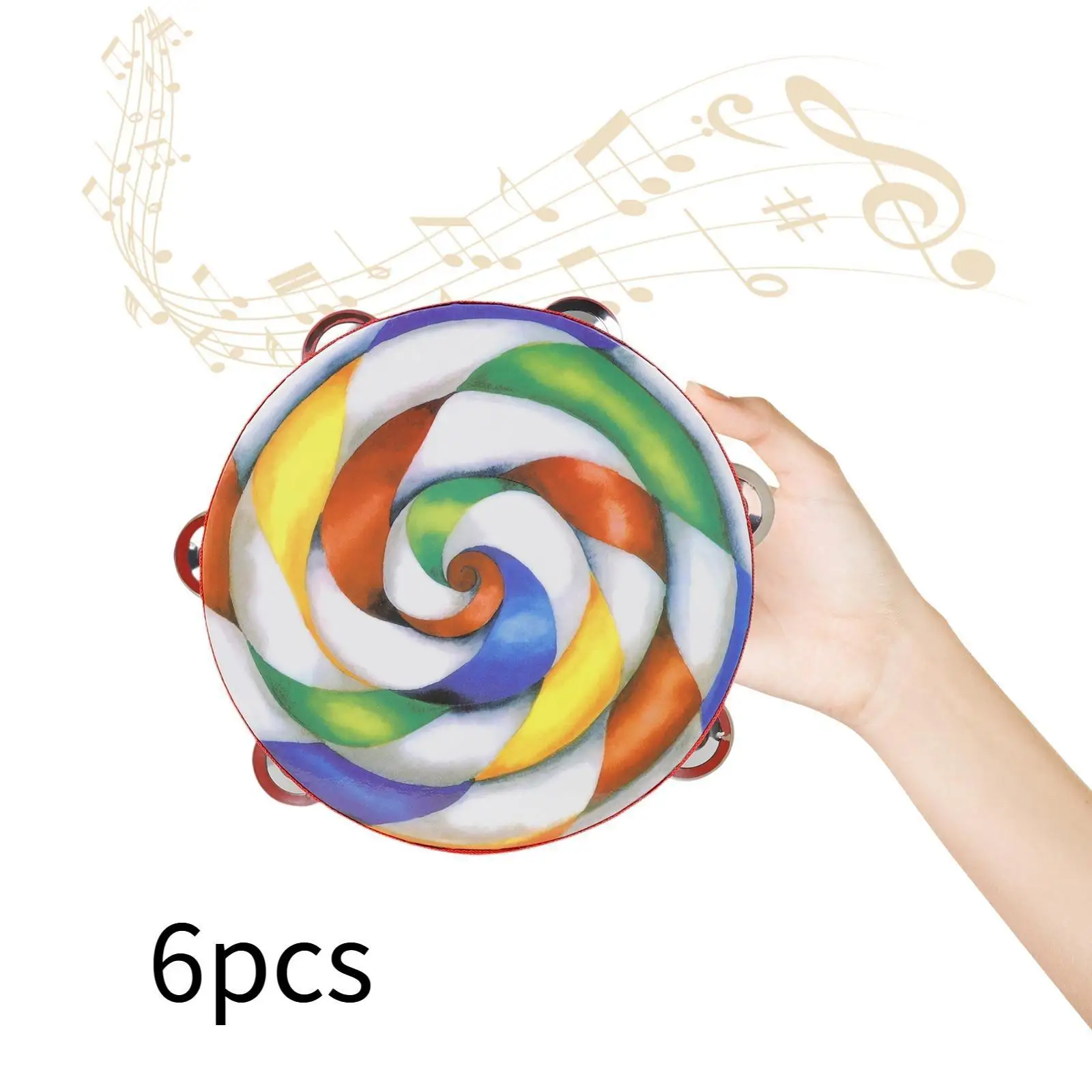 

6 Pieces Tambourines Handheld Wooden Bell Musical Educational Instrument