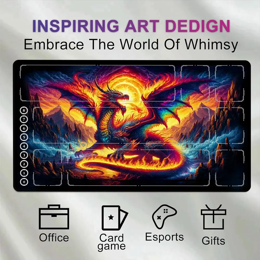 60x35cm Flying Dragon Design Playmat Trading Game Card Pad with Magic Area Anti-slip pads for Rune Battlefield Parties MTG TCG