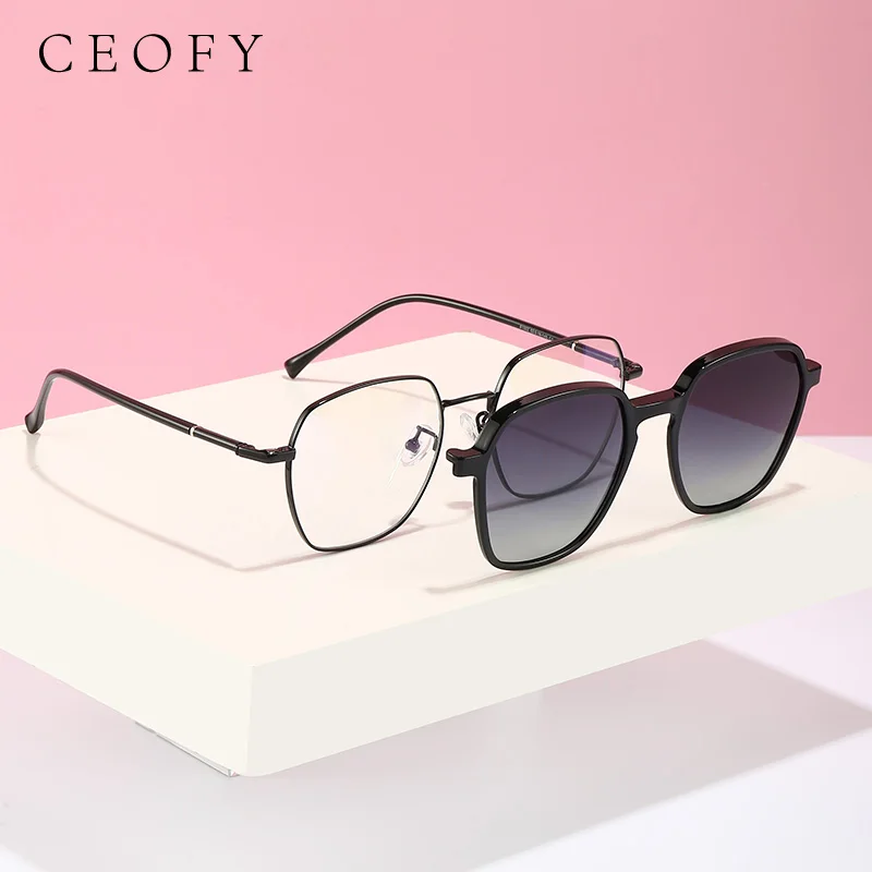 Ceofy Women Vintage Glasses Frame Clip on Brand Designer Optical Myopia Polarized Sunglasses Prescription Metal Eyeglasses