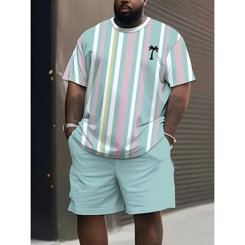 2025 Fashion Summer 3D Printed Short Sleeved Top and Shorts 2-piece Set Large Men's Outdoor Casual T-shirt and Shorts Set