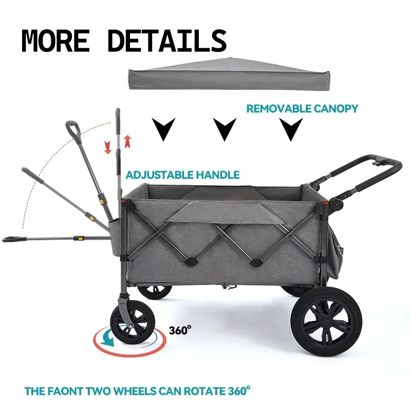 Custom Portable Adjustable Collapsible Folding Outdoor Wagon With Canopy Camping Folding Trolley With Covered