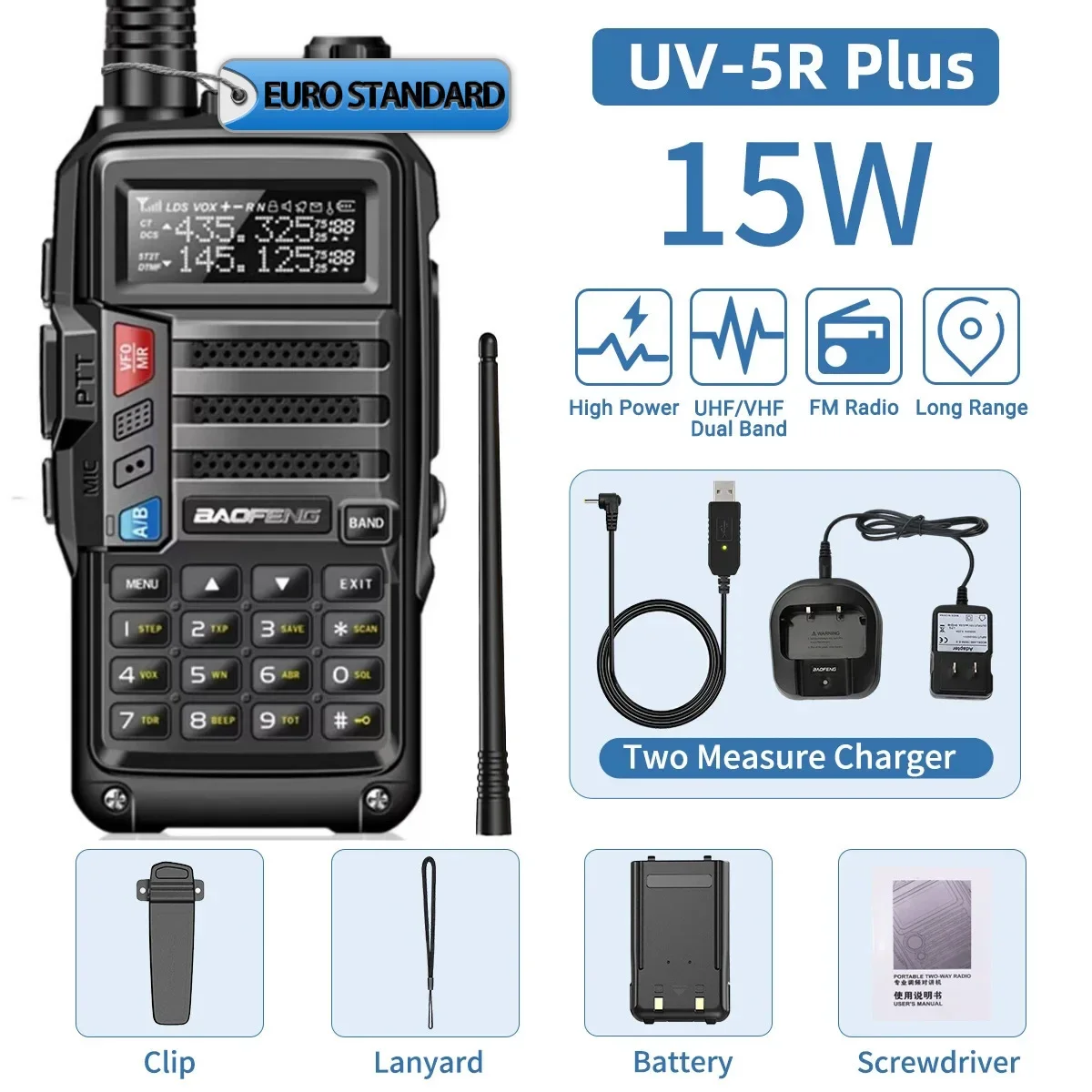 Practical bestseller BAOFENG  UV-5RPLUS UV Dual Band FM Walkie Talkie Dustproof Handheld Radio for Commercial, Outdoor & Self-dr