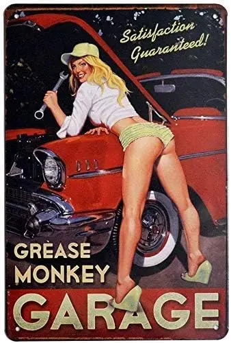 Metal Tin Sign- Grease Monkey Garage Sexy Pin Up Posters Wall Decor Garage Man Cave Bathroom Coffee Bar Club Art Plaque 8x1 sign