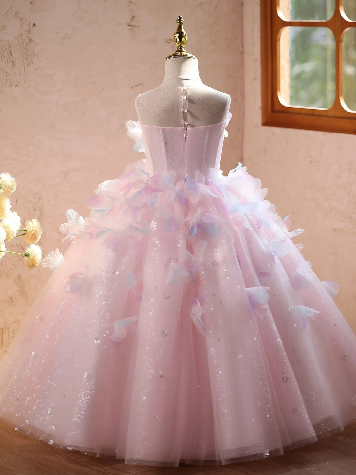 Custom JDY High Halter 3D Petal Glitter Tulle Luxury Dress Female Wedding Guest Girls Wedding Birthday Party Pageant Show Dress
