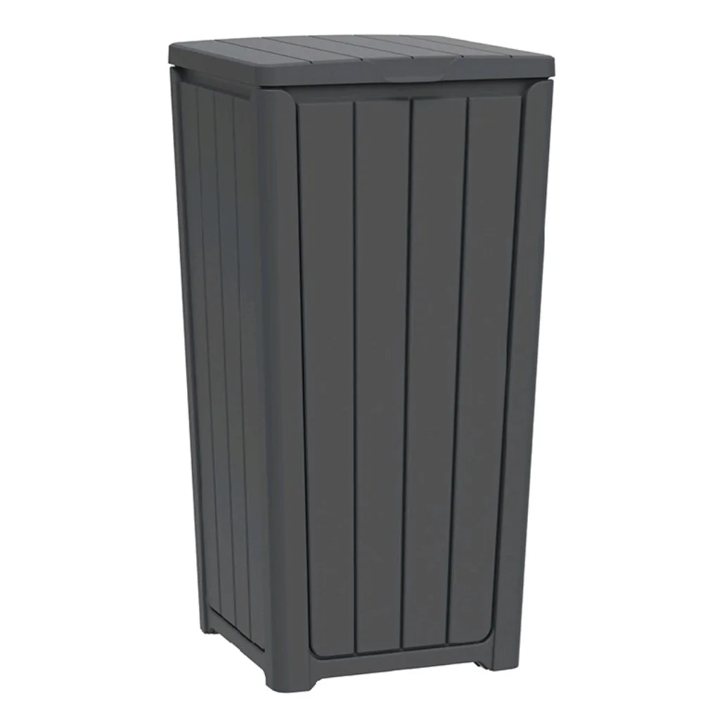 Outdoor Trash Can with Lid, Waterproof Resin Garbage Can with Tiered Lid Outside Trash Bin for Patio, Kitchen, Backyard or Deck