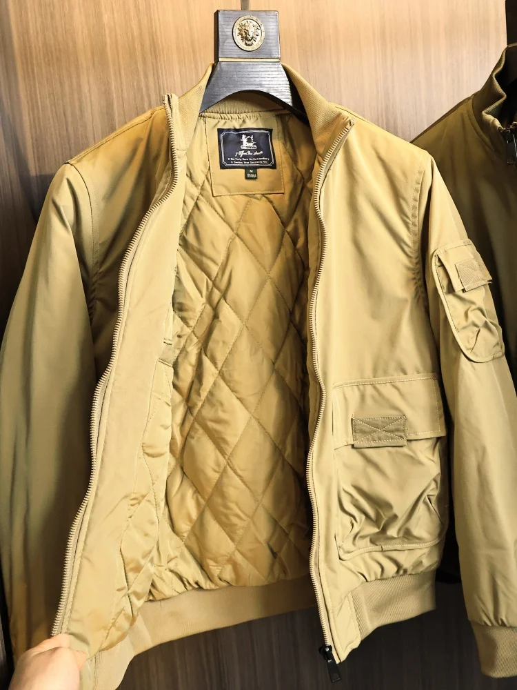 

MA Мужской хлопковый жилет Jaet Faionable Urban Sle с воротником-стойкой и вышивкой Thiened Long Sve Pure Color Coat