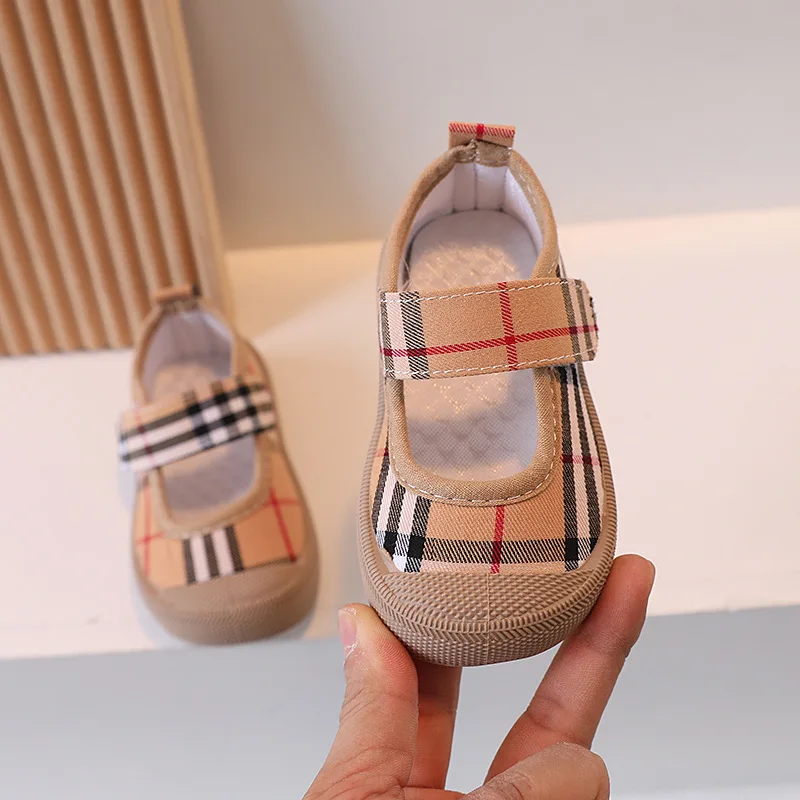 Newborn Walking Shoes Boys Girls Baby Shoes Soft-Sole Non-slip Gingham Simple Canvas Casual 4-colors Toddler First Walkers Shoes