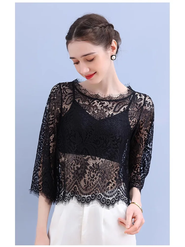 

Женский базовый слой Ele ort Lace irt, тонкий прозрачный дышащий удобный топ в Корейском стиле с семью посадками