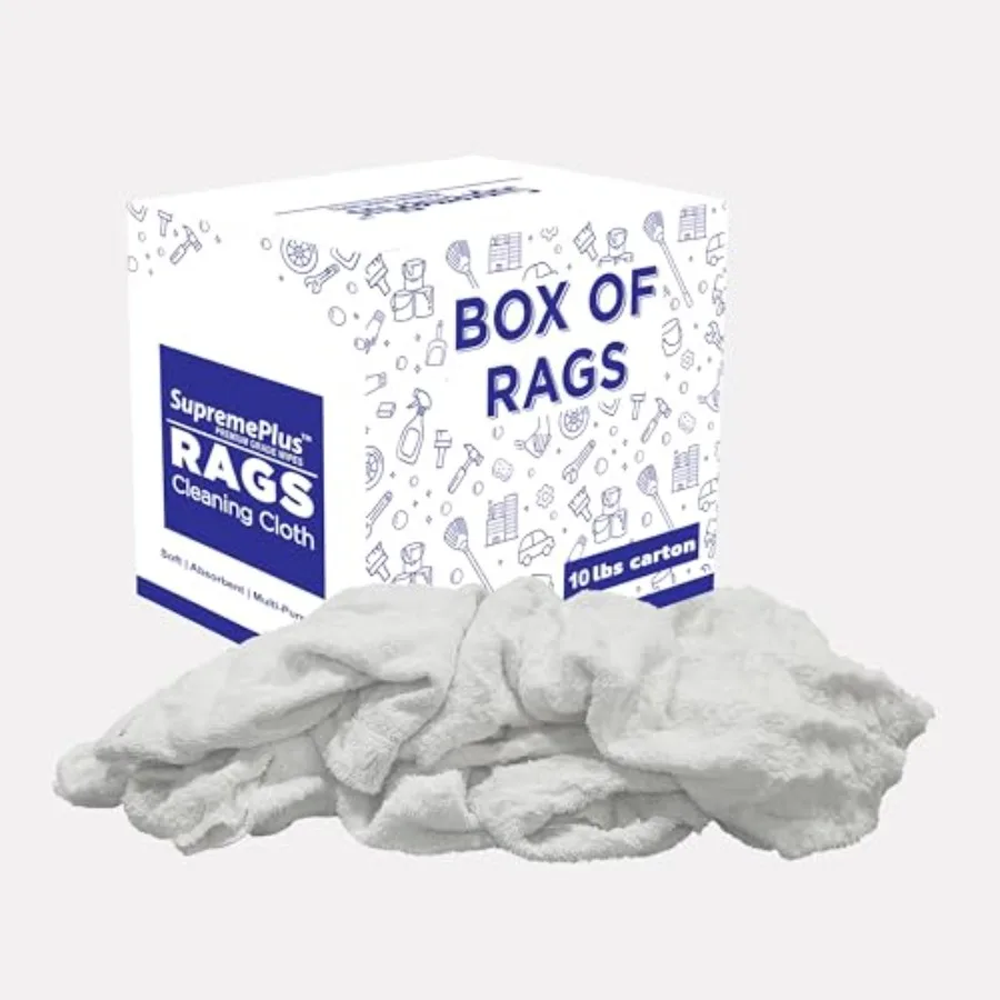 

Recycled White Terry Cloth Rags Box - High Absorbent Terry Towel Cleaning Rags for Cleaning House Industrial and Workshops Bulk