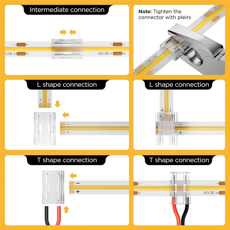 ABKO-Comprehensive 20-Pack Connector Kit สําหรับ 8 มม. 2-Pin COB/SMD 2835/3528 แถบ LED, มี Strip-To-Strip และ Strip-To-Wire Opt
