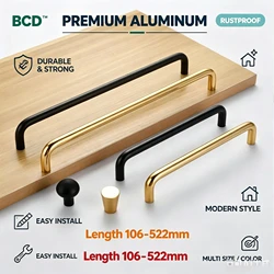 Modern Minimalist Aluminum Alloy Cabinet Pulls Handles for Kitchen Wardrobe Drawer Knobs Furniture Hardware Gold/Black