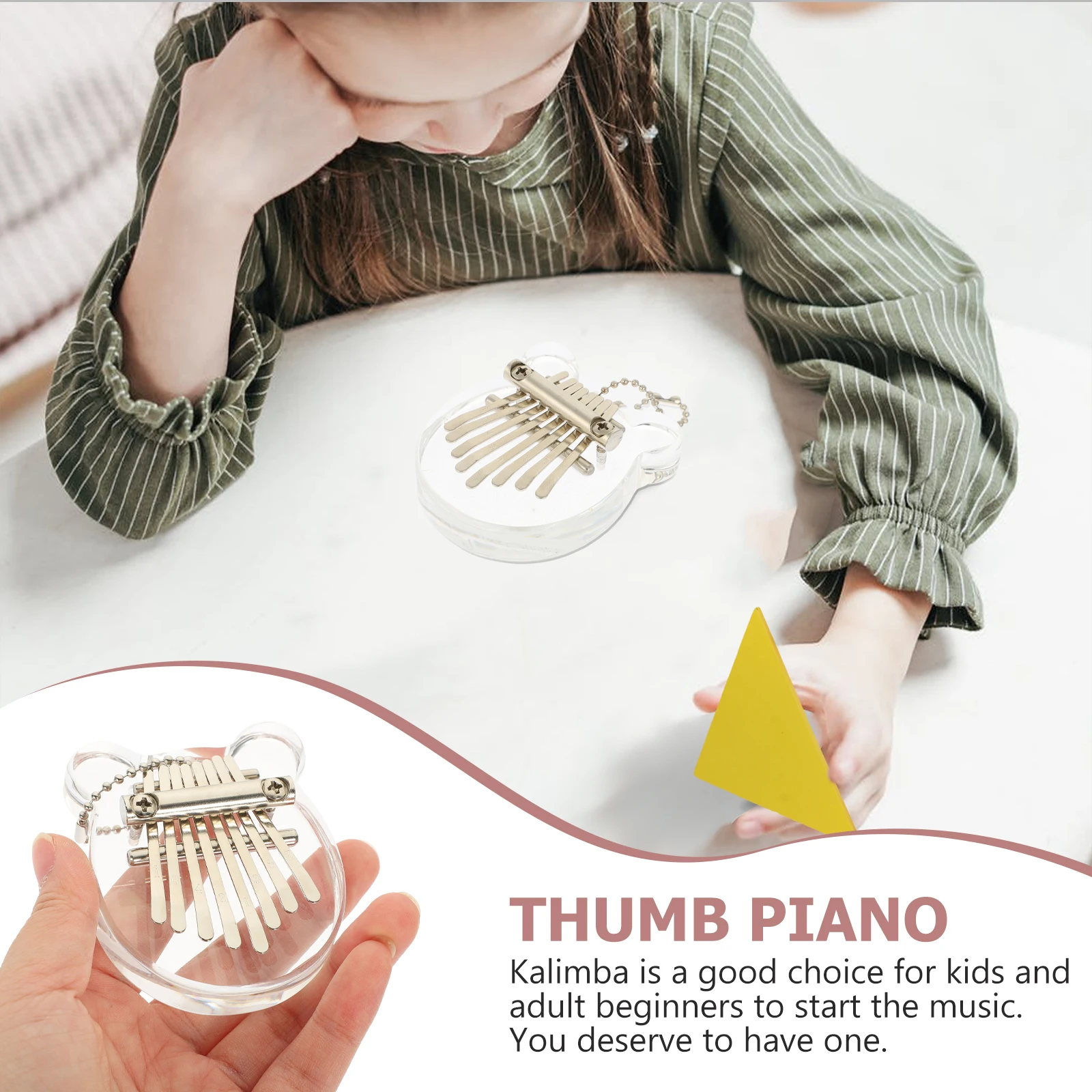 

Crystal Kalimba Piano 8 Key Lightweight Portable Musical Instrument for Beginners Kids Stress Relief Practice Coordination Thumb