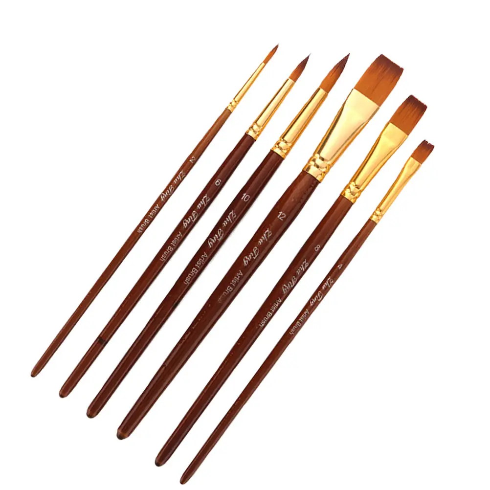 

6 Pcs Nylon Brushes for Watercolor Paint Brush Brush Painting with Durable Wooden Handle Watercolor Art Tools Kit