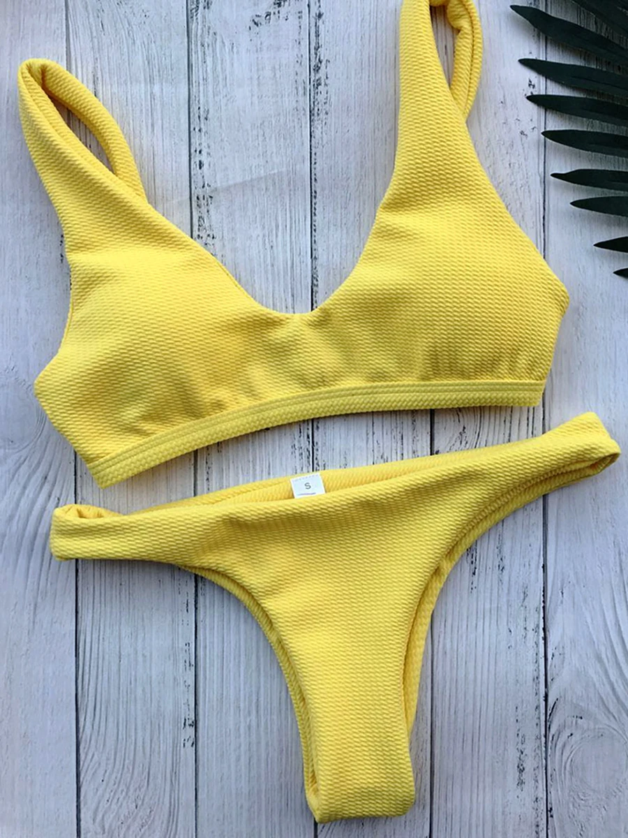 Bikini brasileño acanalado para mujer, traje de baño Sexy de dos piezas con realce, color blanco, 2024