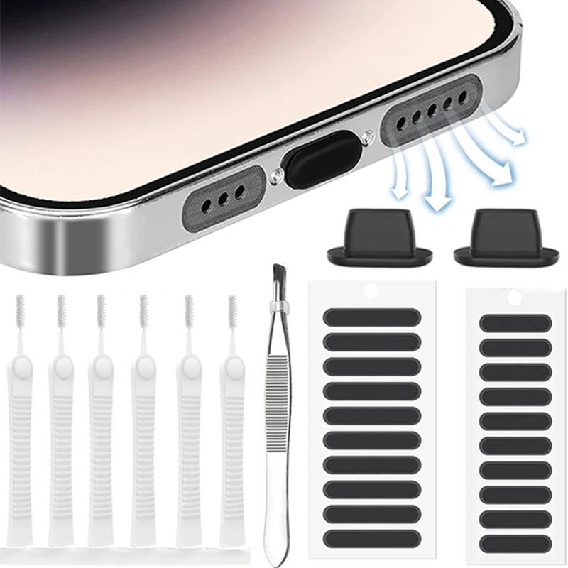 

Универсальная наклейка с пылезащитной сеткой для динамика мобильного телефона для iPhone 14 13 12 Pro Max Samsung Huawei Mi, комплект для очистки порта телефона