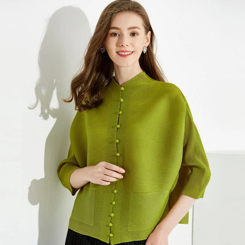 

Премиум-кардиган-пальто без рукавов с плиссировкой для женщин больших размеров, из утолщенного полиэфирного волокна, с рукавом три четверти, весна-лето