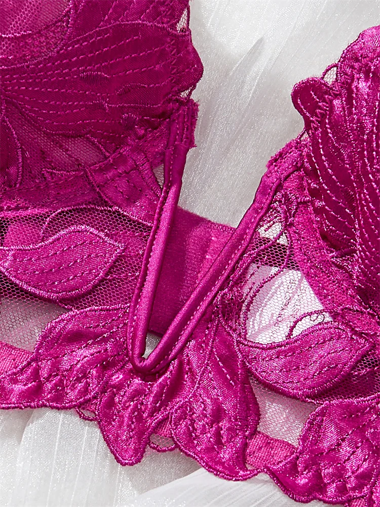 Lingerie sexy para mulheres conjunto de sutiã bordado delicado fada sem costura roupa interior romântico roxo conjunto exótico anel de aço sutiã breve conjunto