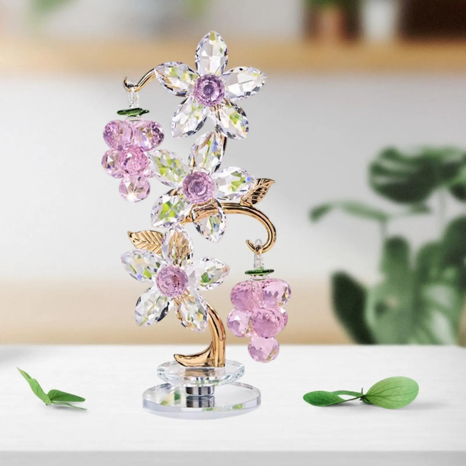 Glass Fruit Sculpture Crystal Grape Miniature Decorative Figurine Art for Any Room TV Cabinet Desk Tabletop Decor