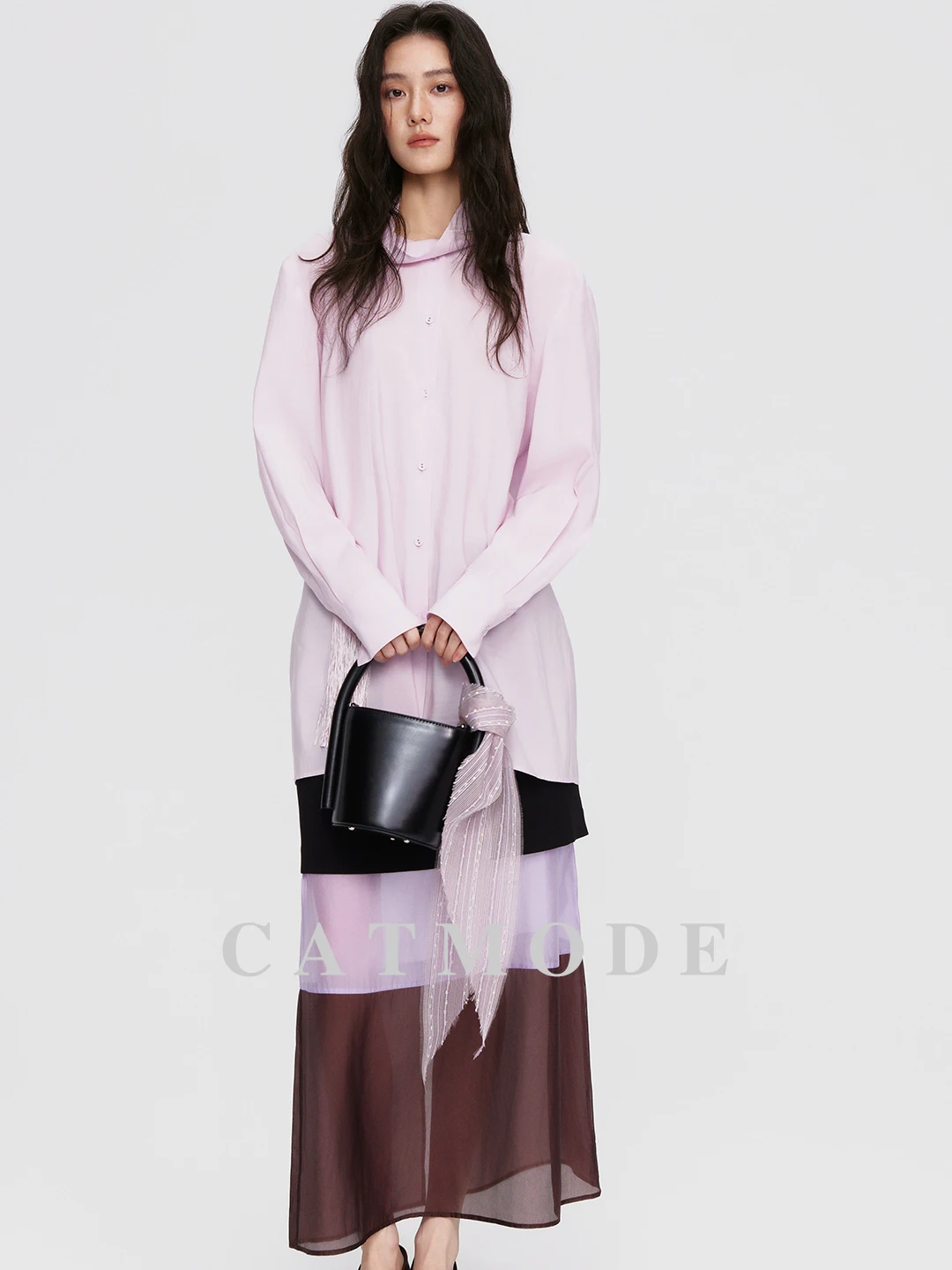 

Женская свободная блузка с длинным рукавом из модала пастельно-фиолетового цвета, удобная, дышащая, средней длины, для повседневной носки