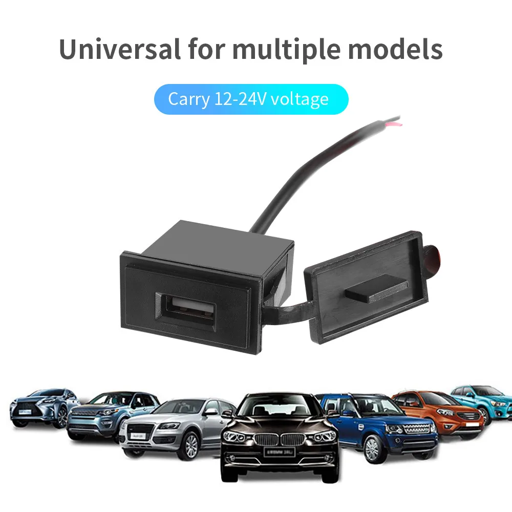 Car Charger 2.4A Adapter Single USB Square Shape Waterproof 12V 24V Soacket Power Adapter Switch Cigarette Lighter For Car