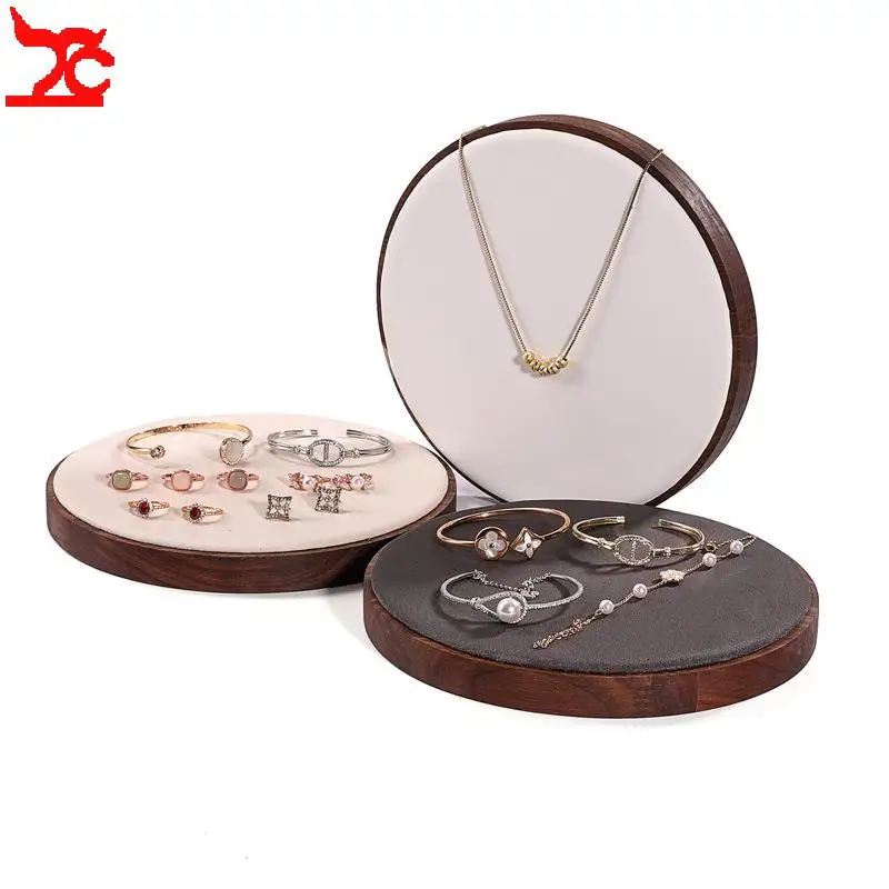 

Круглые подставки для ювелирных изделий из орехового дерева с бархатными и полиуретановыми вставками - органайзер для колец, браслетов и ожерелий для витрин розничных магазинов