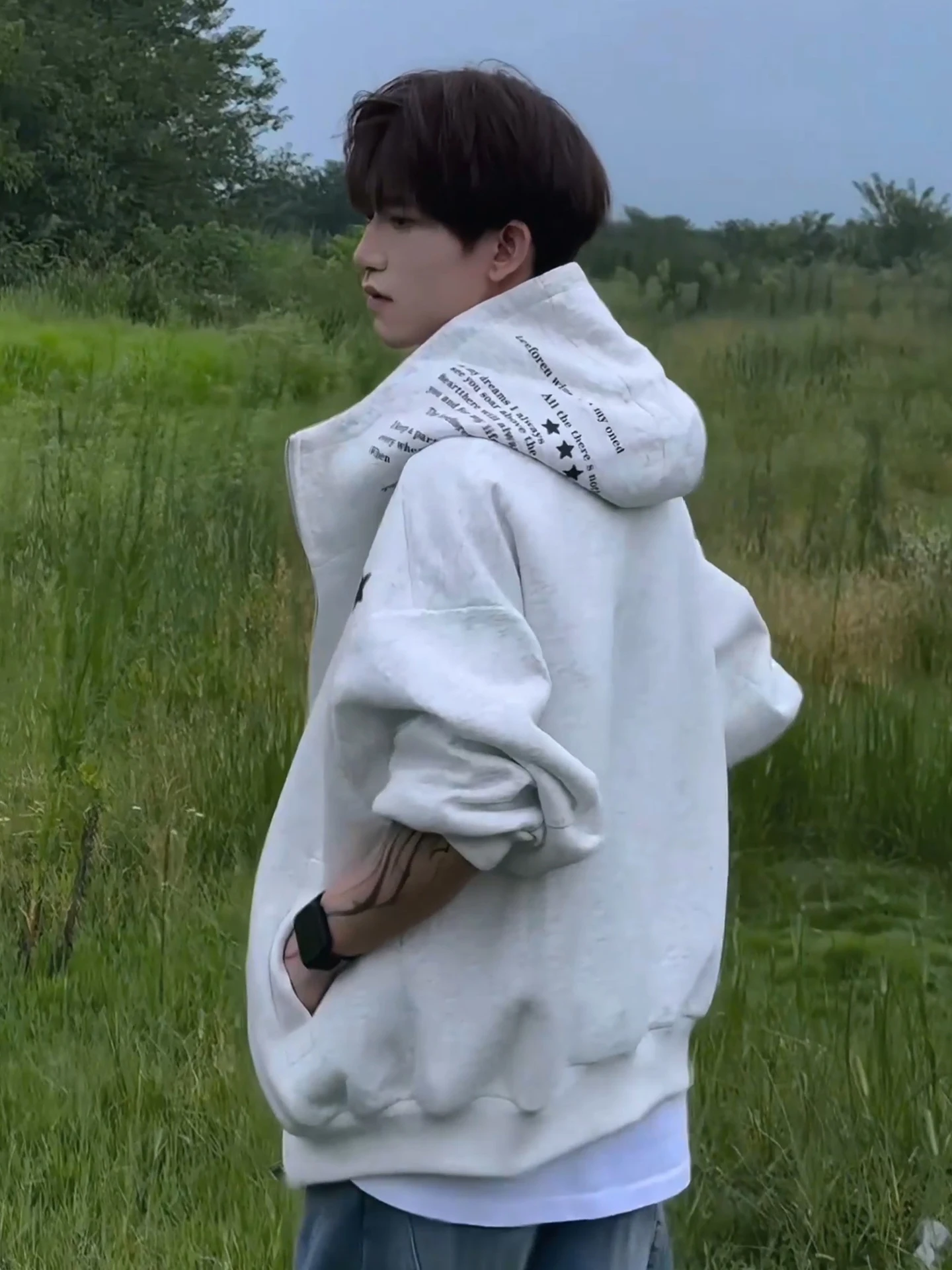 

Мужская толстовка American Sle Heavyweight с капюшоном, осенняя, с принтом звезд, на молнии, премиум-класса, белая, с цветочным узором