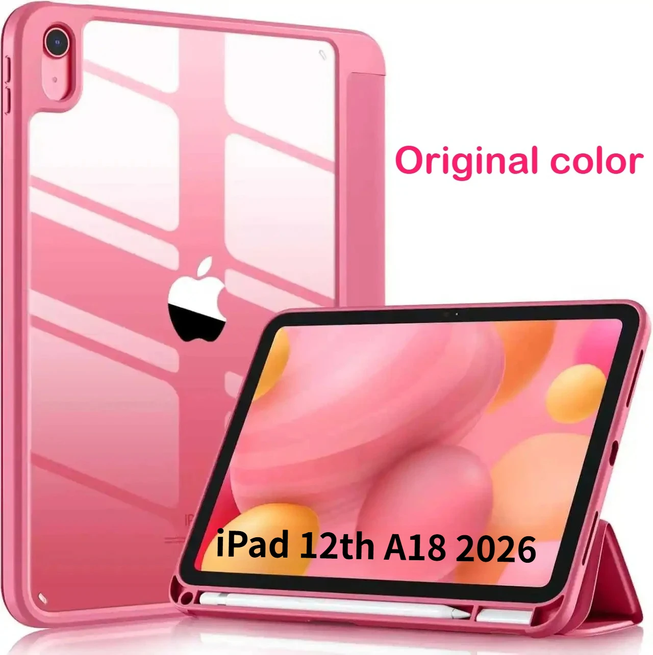 

Чехол для планшета iPad 12/11/10-го поколения A18 2026 A16 11 дюймов 10.2 Air4/5/6/7/8 с прозрачной акриловой задней панелью, защитным покрытием из ТПУ и держателем для стилуса