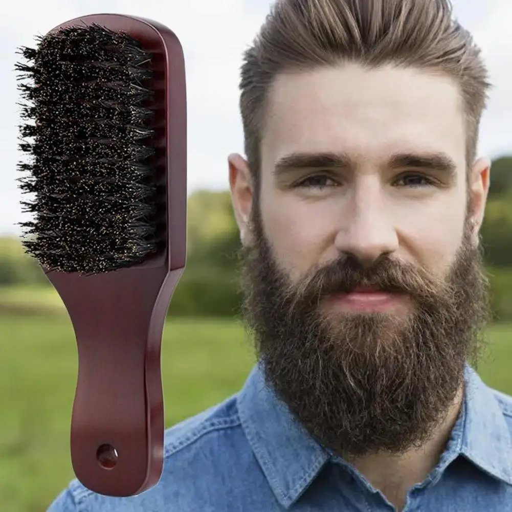 Men Beard Brush Wood Handle Boar Bristle Moustache Cleaning Brush Hairdressing Anti Static Barber Hair Styling Comb Tool