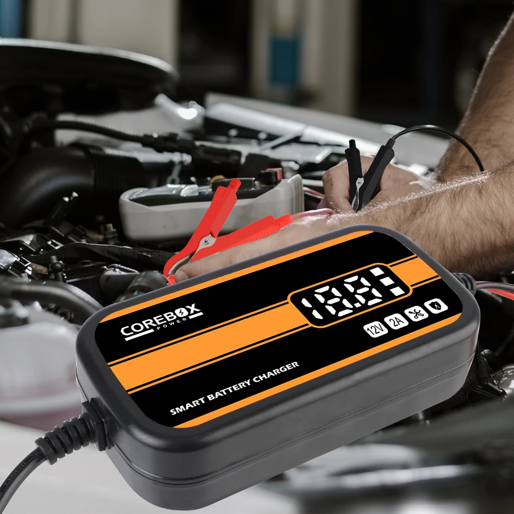 Свинцово-кислотное гелевое зарядное устройство AGM с ЖК-дисплеем 12 В 2 А для автомобиля/фургона/квадроцикла/лодки, автоматическое интеллектуальное автомобильное зарядное устройство для мотоцикла