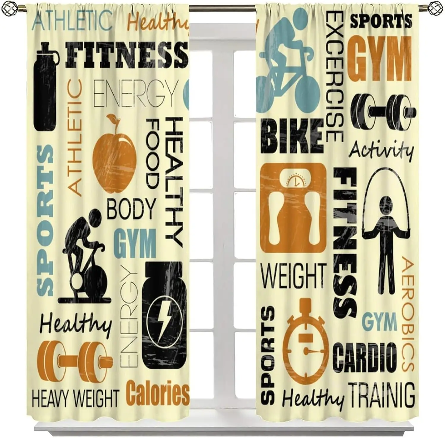 Trendy Fitness Gym Curtain Drapes Sports Workout Decor Athletic Exercise Home Polyester Window Panel Weight Loss Activity