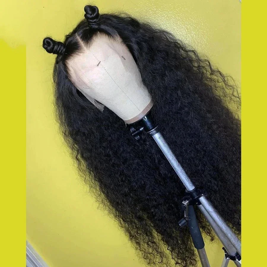 

180Density Soft Glueless 26Inch Long Black Kinky Curly Deep Lace Front Wig For Women With Baby Hair Preplucked Daily