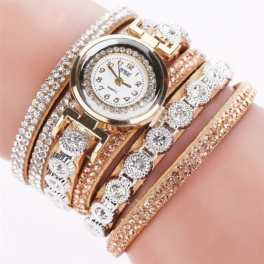 Fashion Women Bohemian Style Watch Casual Multi-layer Rhinestone Bracelet Quartz Wrist Watches