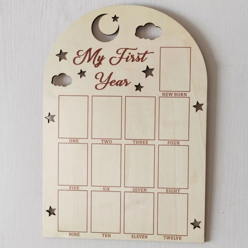 إطار صورة تذكاري خشبي للأطفال، تقويم شهري، لوحة عرض الصور، إطار صورة معلم لحديثي الولادة