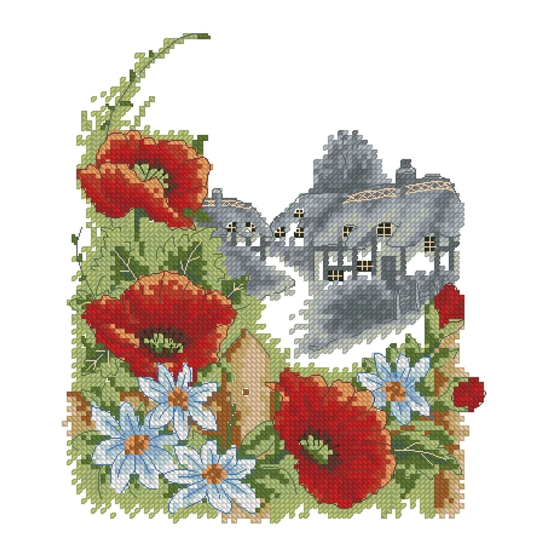 Cross Stitch Kit Four Seasons Summer Poppy 28ct 18ct 14ct 11ct Can be Customized Printed Fabric Material Pack