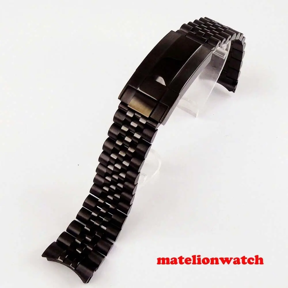 

PVD coated wristwatch band parts fully black Jubilee strap 20mm width bracelet