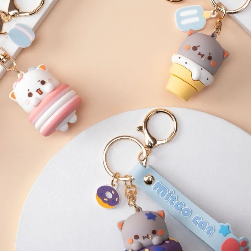 Mitao Cat Cute Expression Knapsack Silica Gel Keychain Kawaii Doll School Bag Pendant Lovers Keychain Birthday Gift Holiday Gift