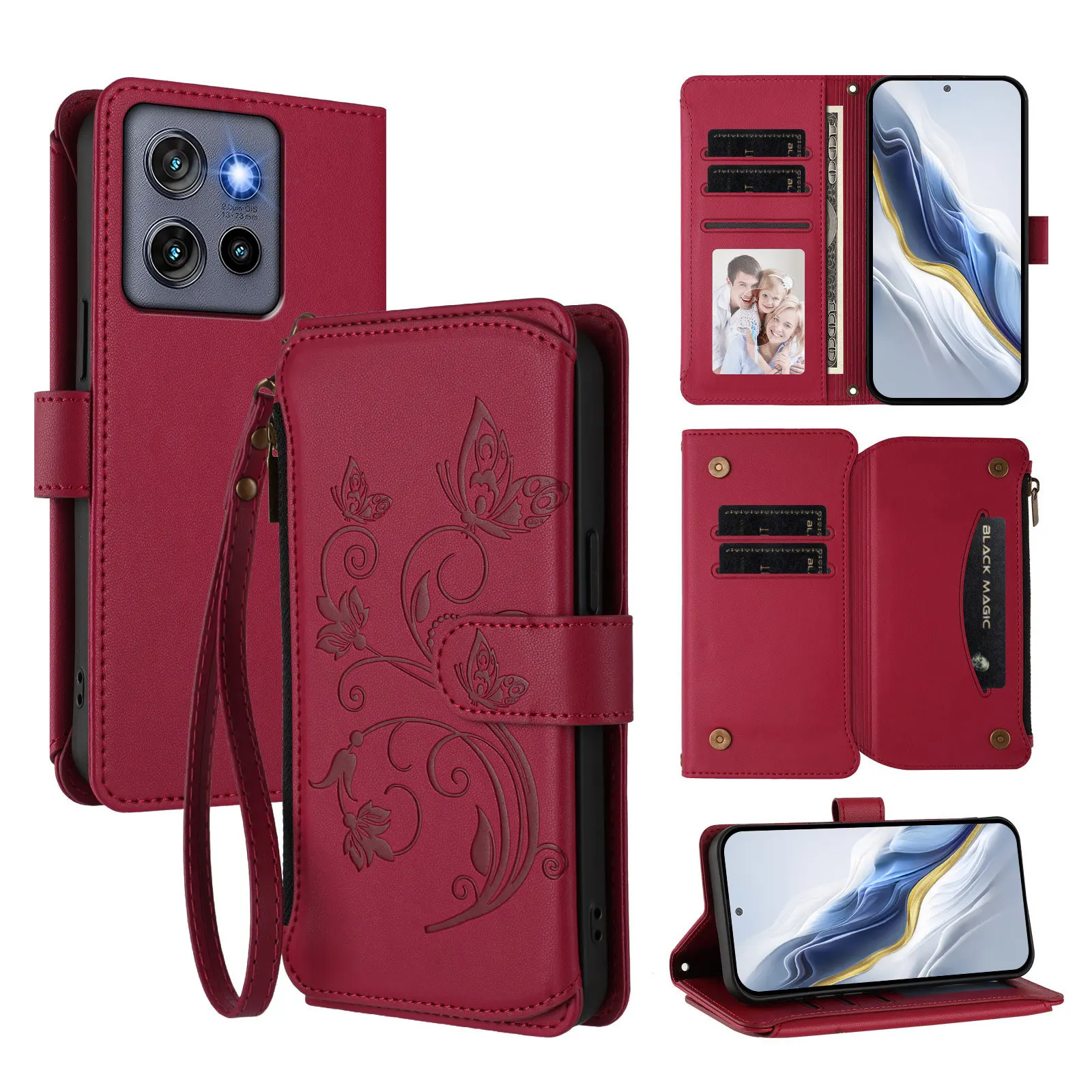 

9 Card Slots & Zipper Closure Wallet Phone Case for Motorola G Stylus 5G 2025 Moto GStylus All-in-One Pocket Protective Cover