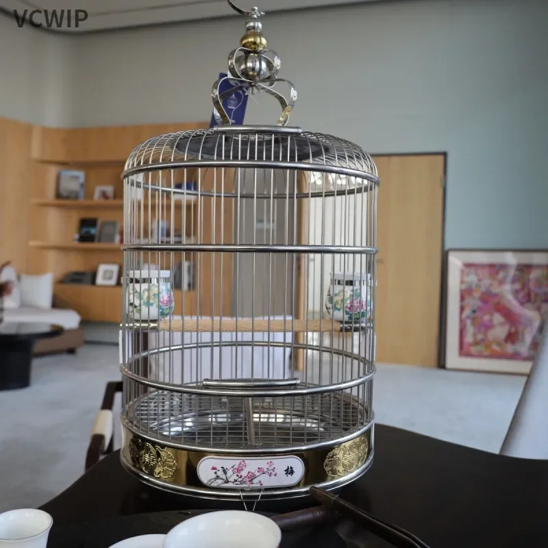 Stainless steel bird cage, factory direct sales thrush myna starling metal round cage