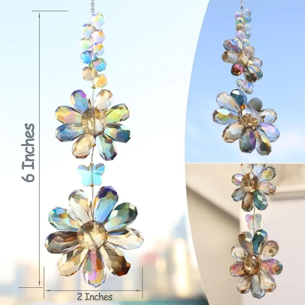 Festival Gift AB Color Crystal Flower Suncatcher Hanging Colourful Tail Wind Spinner Hanging Ornament 3D Rainbow Maker Car