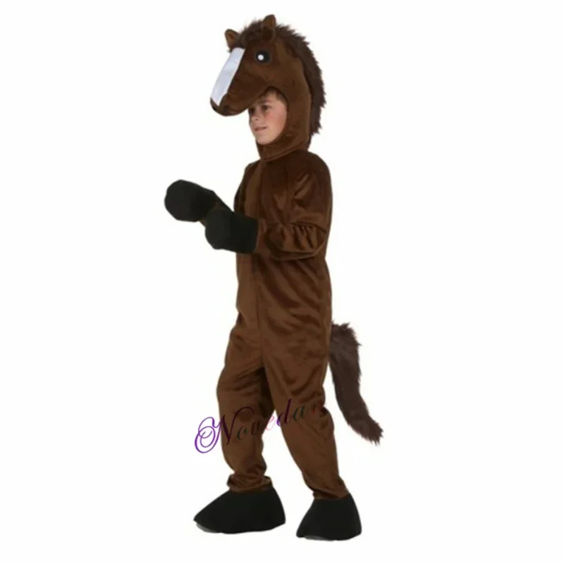 Kids Bruin Paard Masker Kostuum Outfit Meisjes Jongens Party Rollenspel Dress Up Jumpsuit Kind Halloween Dieren Cosplay Pak MN8