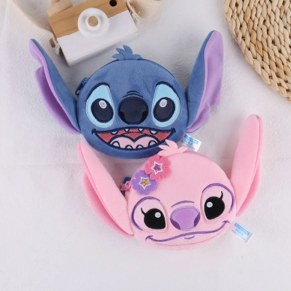 Monedero de felpa Kawaii Disney Stitch, figura de Anime de dibujos animados Kawaii, bolsas para auriculares de Ángel, tarjetero, bolso escolar, colgante, regalos para niños