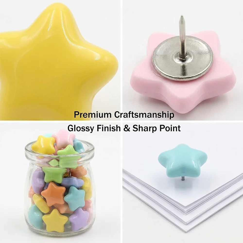 Macaron-Colored Five-Pointed Star Push Pins, Pack of 20