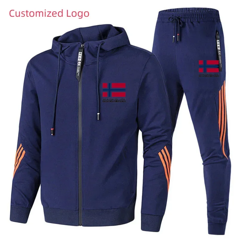 Men Tracksuits Zipper Hoodies and Pants Set Sport  Brand Male Fitness Clothing Mens Triple Luxury Brand Printed Slant Hoodie