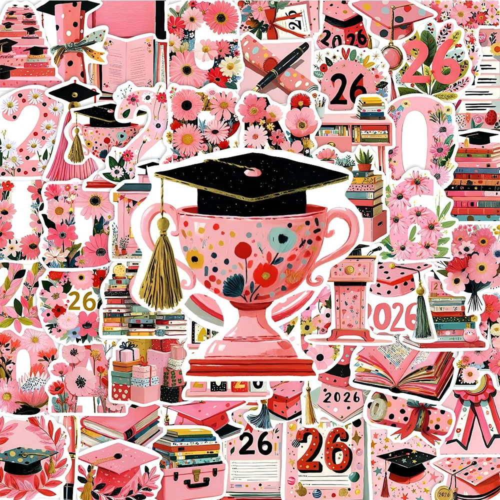 

10/30/60pcs 2026 Cute Pink Graduation Party Graffiti Stickers Aesthetic DIY Stationery Suitcase Laptop Decoration Sticker Decals