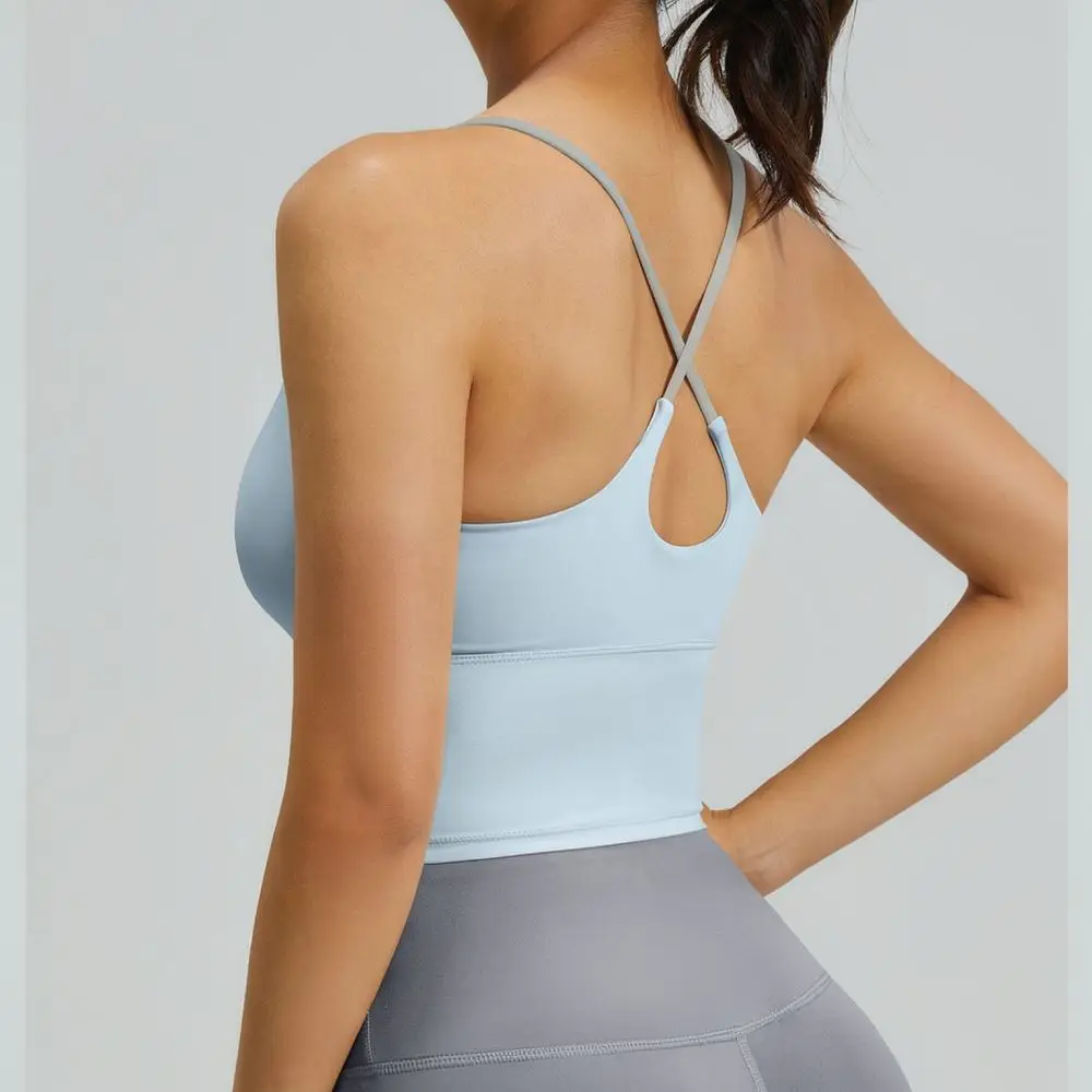 Women Yoga Bra Fitness Crop Top Padded Shockproof Backless Sports Vest Breathable High Elastic Cross Straps Gym Workout