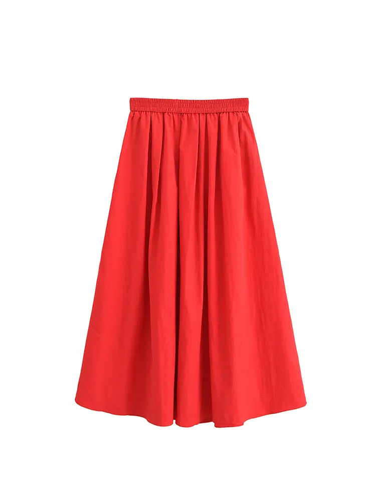 TRAF 2024 New Women Two Piece Skirt Set Summer Short Sleeve Shirts Long Skirt Set Casual Matching Holiday Suit